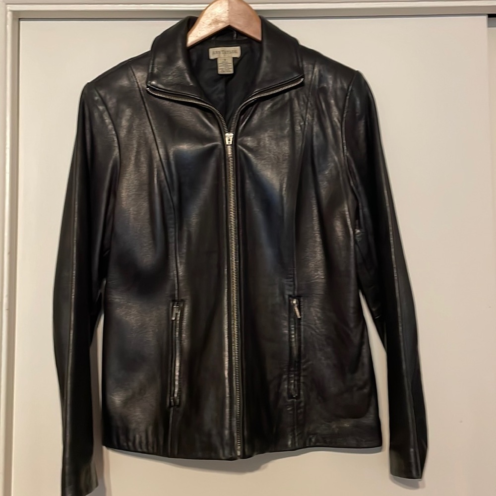 Ann Taylor black leather jacket; zips up front, fully lined & buttery soft